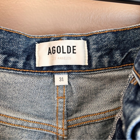 AGOLDE Distressed Cutoff Denim Shorts with Button Fly - Medium Blue - Picture 3 of 4